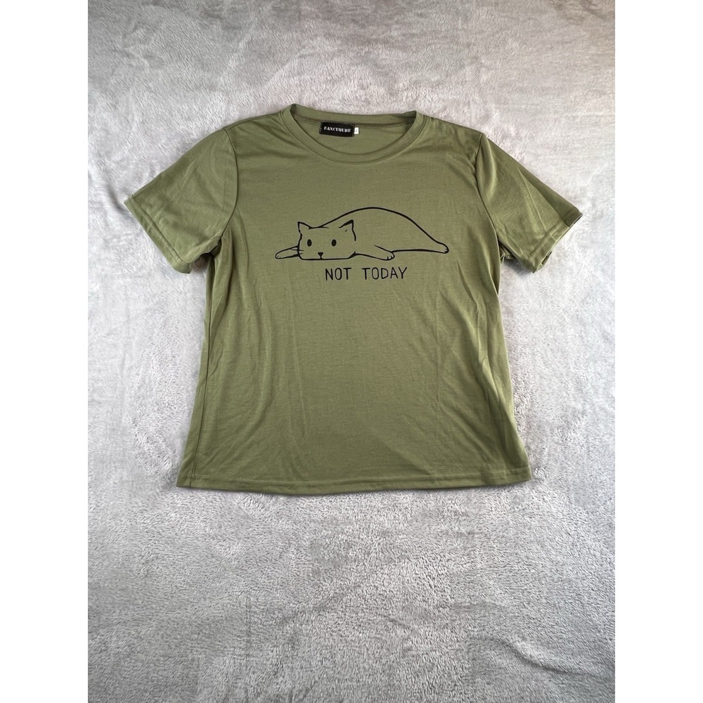 Fancyqube Not Today Graphic Tee Shirt  Large Unisex L Green Cats Pets